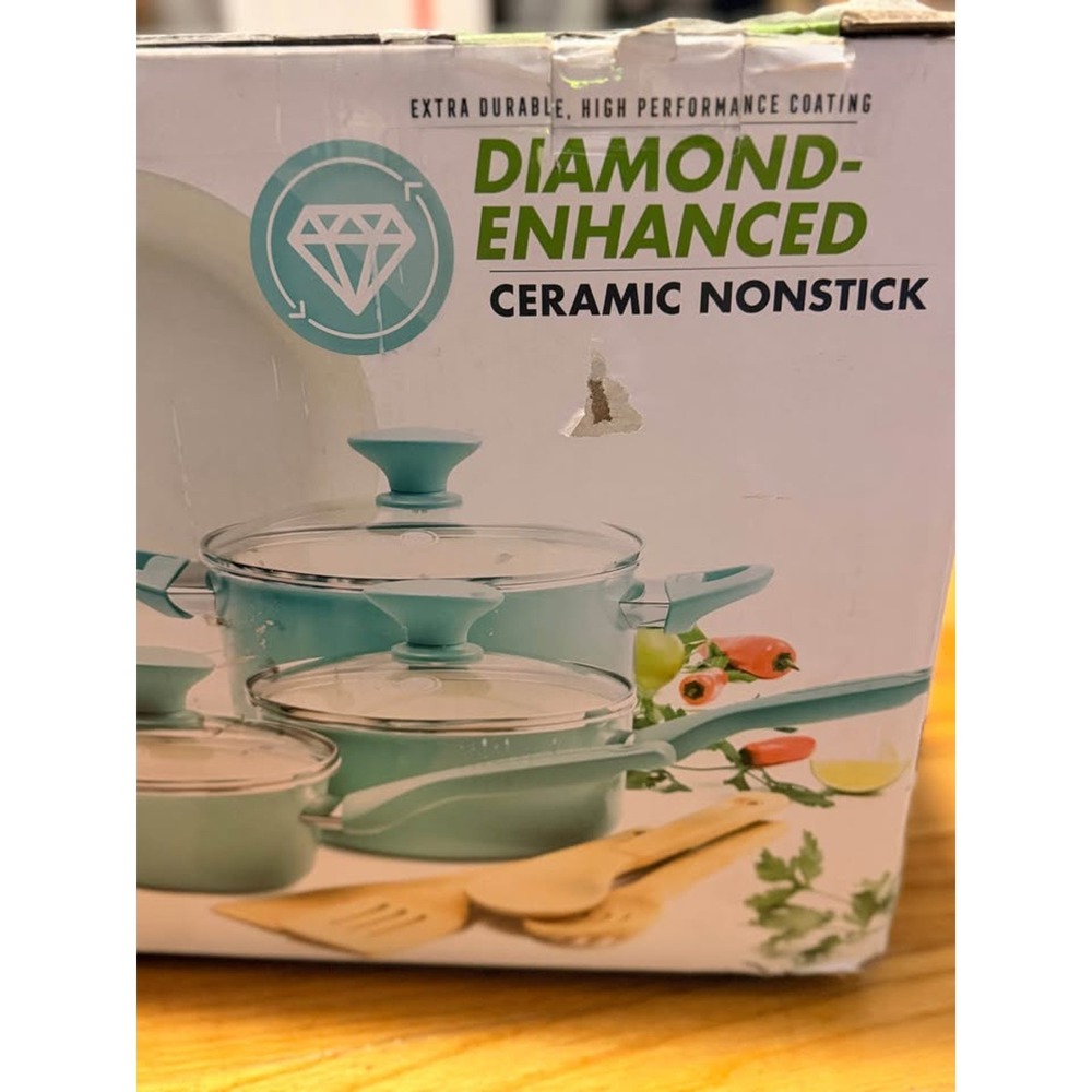 GreenPan Rio Collection 16-Piece Ceramic Nonstick Cookware Set, Turquoise - Picture 6 of 7